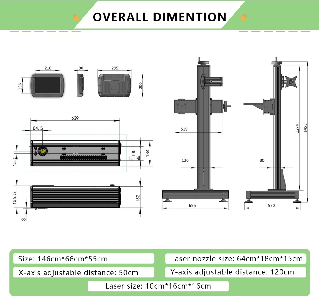 30W 40W 60W CO2 Laser Marking Glass Pet Bottle Rubber Leather Carton Acrylic Laser Marker Wood Laser Marker Machine Package Paper Box Plastic Wooden